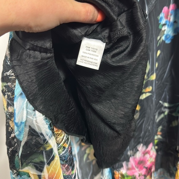 Komarov Black Floral Midi Asymmetrical Lagenlook 3/4 Sleeve Dress Medium - Picture 10 of 12